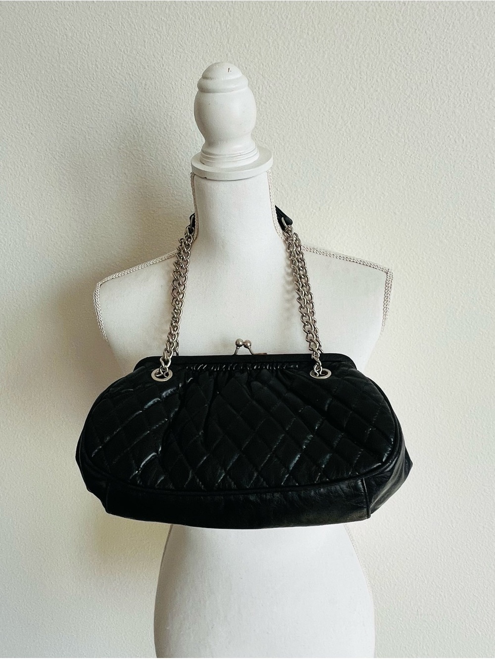 Apt. 9 Black Quilted Shoulder Bag with Silver Chain
